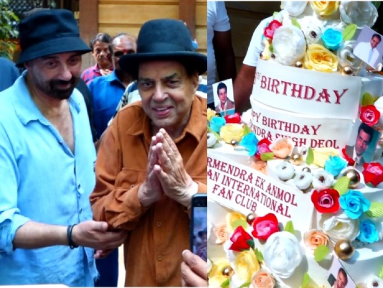 Dharmendra celebrates birthday with fans, Sunny Deol, cuts giant cake