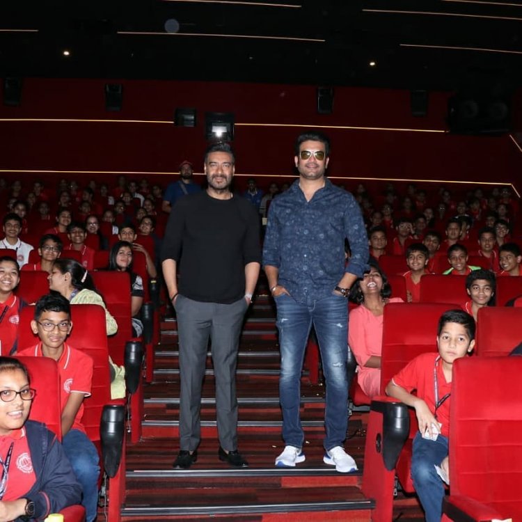 Ajay Devgn and Sharad Kelkar at special screening of Tanhaji for school children